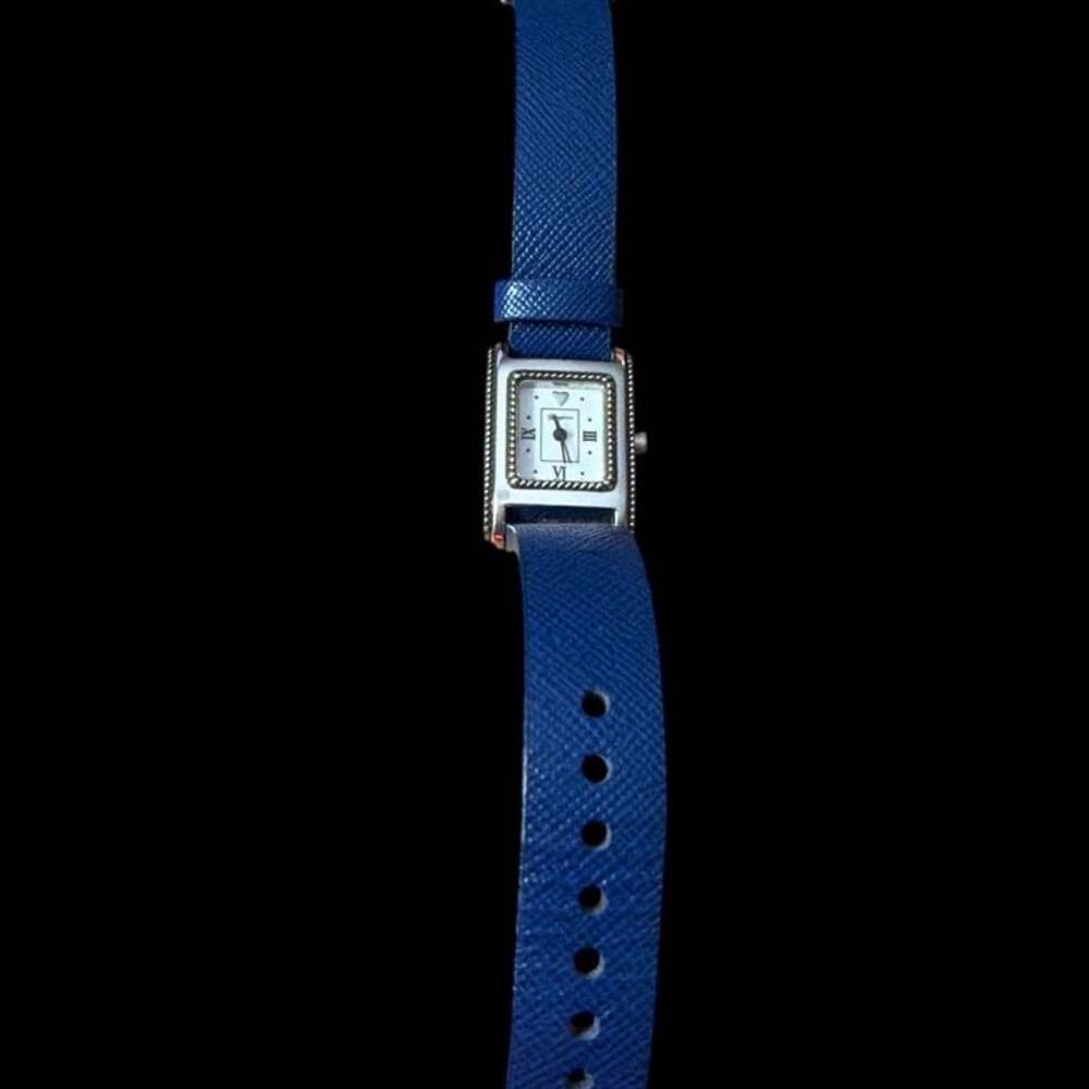 Brighton Jefferson Blue Leather Rectangle Silver Tone Tank Watch